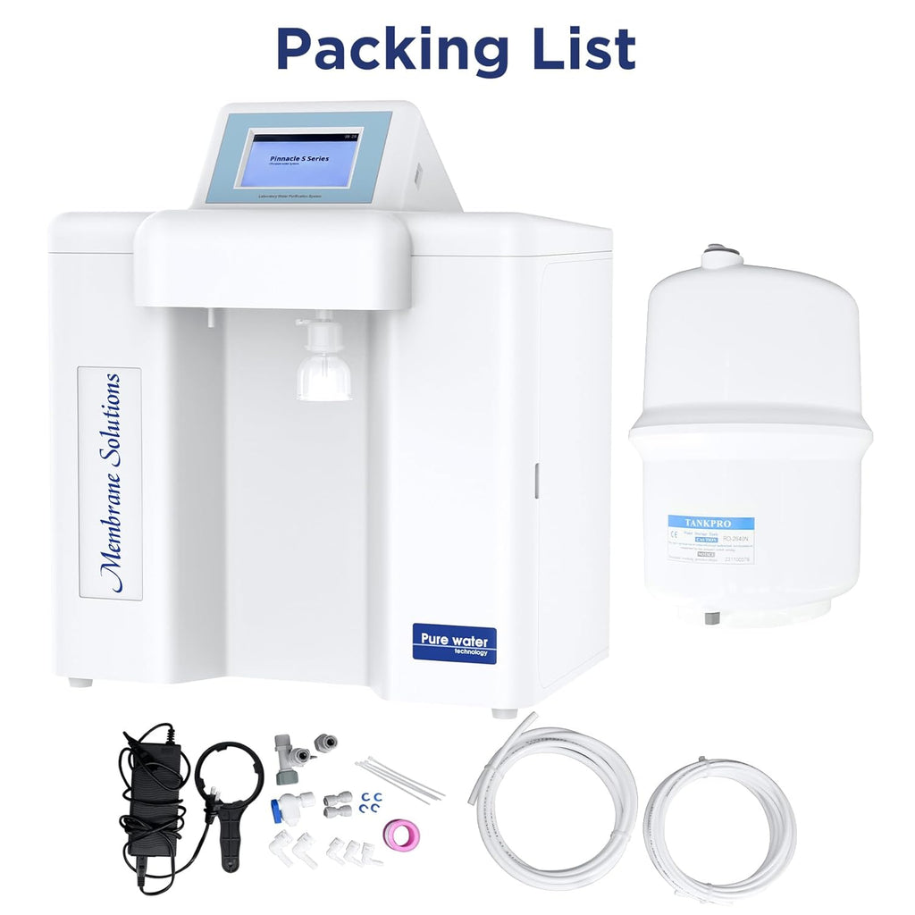Membrane Solutions Ultrapure Water Equipment, Laboratory Deionized Water System 9-Stage RO Water Purification Equipment with CE & FCC Certified, Touchscreen Control(15L/h)