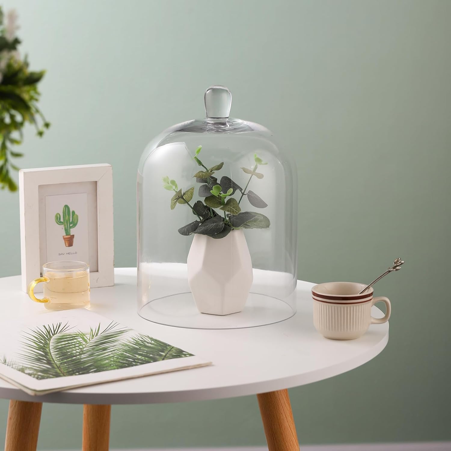 10" Tall Large Handmade Sturdy Glass Cloche, Dia 7.3" H 10.6", For Terrarium, Plants, Trinkets, Cakes, Figurines, LED Light String, Candle. Cloche Glass Dome, Bell Jar Display Case (1, 7.5 * 10.6")