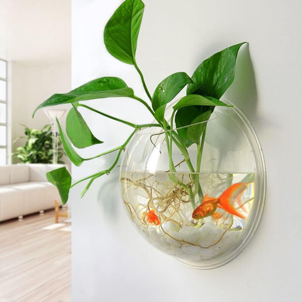 iplusmile Wall Mounted Fish Bowl - 9 Inch Round Acrylic Betta Fish Tank, Hanging Bubble Vase for Plant Propagation & Home Office Wall Decorations