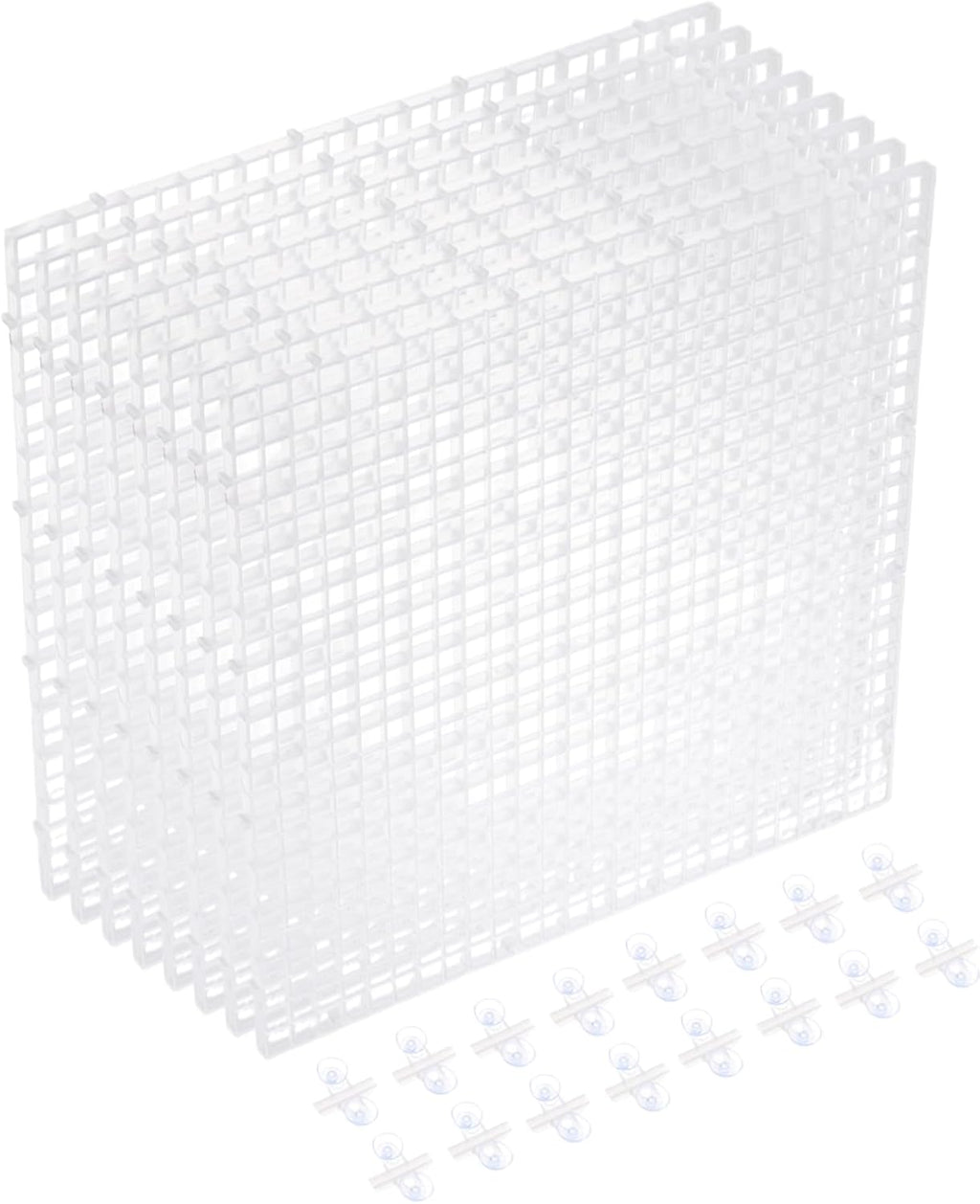 uxcell 8Pcs Aquarium Fish Tank Divider, 12x12 Inch Plastic Egg Crate Light Diffuser Grid Filter Bottom Partition Separator with Sucker Clips and Suction Cups for Aquarium, Clear