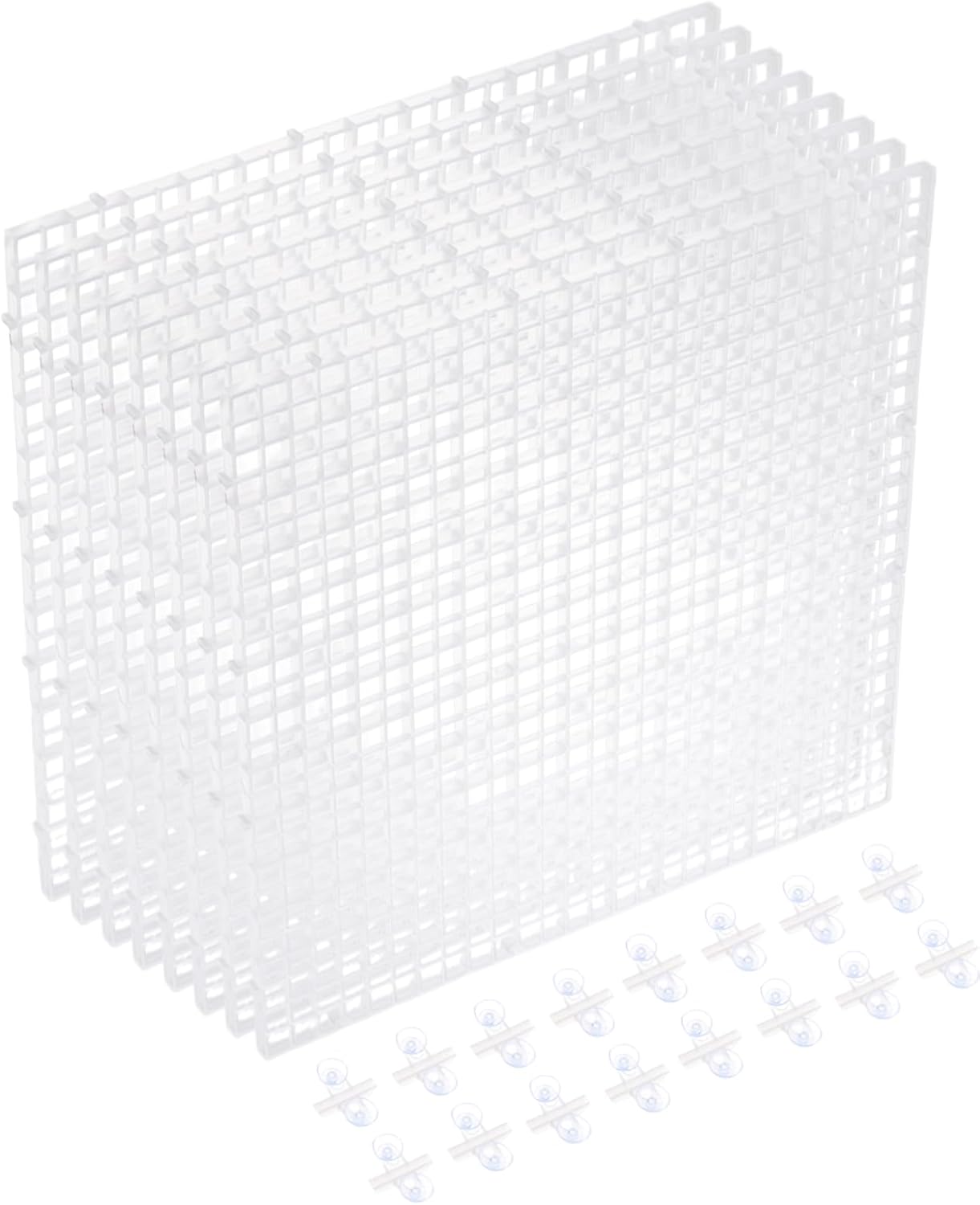 uxcell 8Pcs Aquarium Fish Tank Divider, 12x12 Inch Plastic Egg Crate Light Diffuser Grid Filter Bottom Partition Separator with Sucker Clips and Suction Cups for Aquarium, Clear