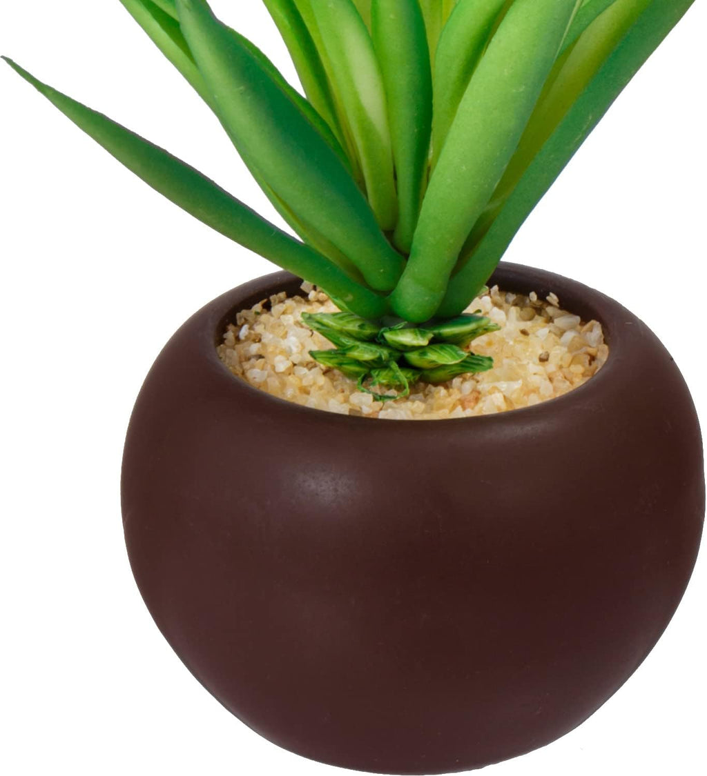 MyGift Succulents Plants Artificial, Fake Faux Indoor House Plants in Round Brown Ceramic Pots, Set of 3