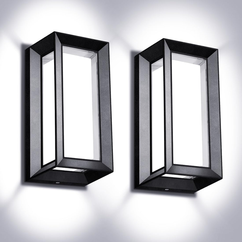ledmo Modern Outdoor Wall Light with Aluminum Frame, 1800LM Wall Sconce with Acrylic Shade, 18W Porch Light Fixture, IP65 Waterproof Exterior Light for Garage Patio Garden Entryway, 2 Pack