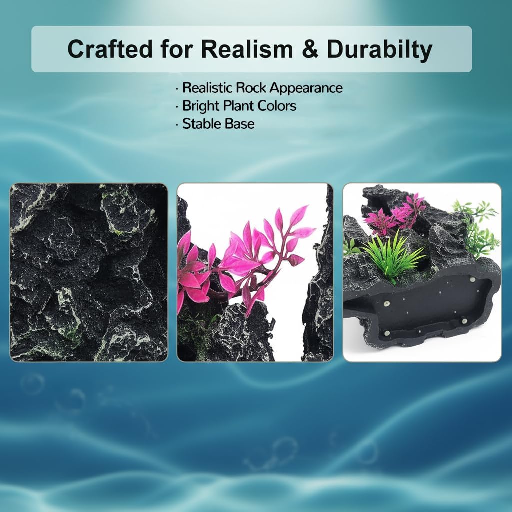 J-star Large Aquarium Rock Mountain Decor – Realistic Resin Landscape Ornament for Fish Tanks – Enhances Underwater Scenery, Easy to Clean, Safe for Fish