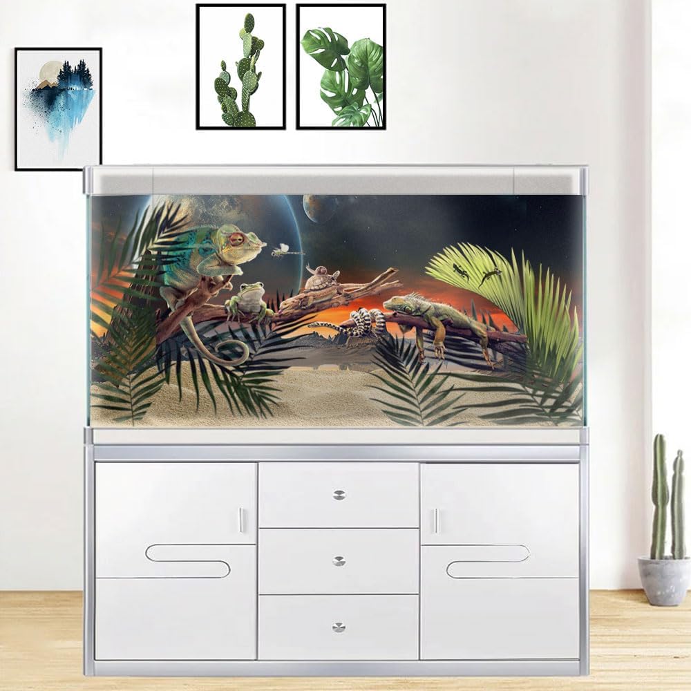 72X18IN Cosmic Aquarium Background, Cool Parallel Space Themed Fish Tank Background, Tropical Desert Terrarium Background with 8 EVA Double-Sided Tape