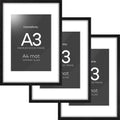 Homeforia A3 Picture Frame Black Wood, High-End Oak 11.7 x 16.5 Black Poster Frames Matted to 8.3 by 11.7 Photo, 11.7x16.5 Size Wooden Frame with Mat 8.3x11.7 Print, Tempered Glass, Wall Kit, Set of 3