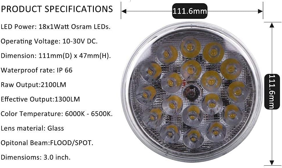 LED PAR36 Aviation Grade Aircraft Landing Light White 2,100 Lumens Spot Narrow Beam (Screw Terminal)