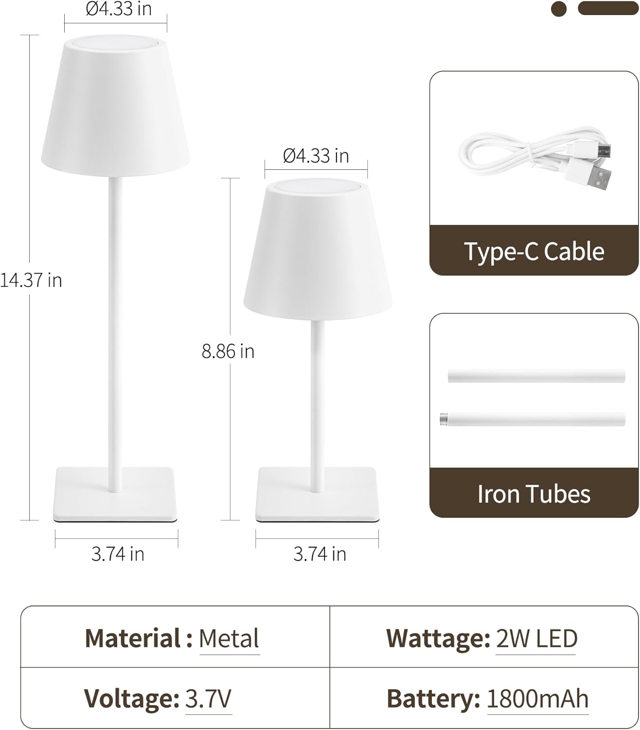 UME 3 Pack Cordless Table Lamp, Battery Operated Lamp - Portable Waterproof Rechargeable Table Lamp w/ 3 Color Temps & Stepless Dimming for Dinner, Desk, Cafe, Outdoor (White)