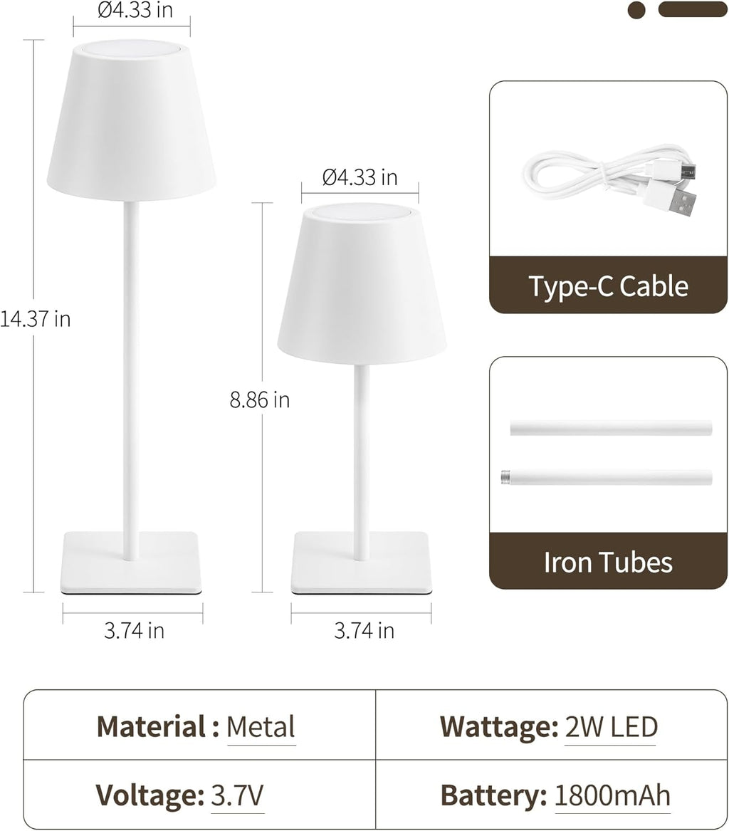 UME Cordless Table Lamp, Battery Operated Lamp - Portable Waterproof Rechargeable Table Lamp w/ 3 Color Temps & Stepless Dimming for Dinner, Desk, Cafe, Outdoor (White)