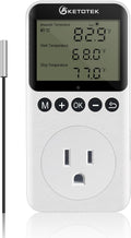 KETOTEK KT3200PRO Digital Temperature Controller Outlet Day Night Thermostat Plug Socket Heating Cooling Temp Controller with Sensor Timer Regulator for Reptile Greenhouse Brewing Refrigerator