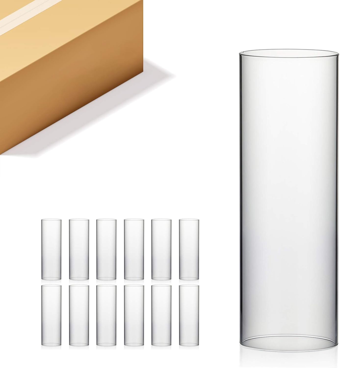 WGVI Hurricane Candle Holder Sleeve, Wide 4.7", Height 14", Clear Glass Cylinder Candleholder, Chimney Tube, Open Ended Candle Shade, 12 Pieces Bulk