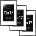 Homeforia 11 x 17 Picture Frame Black, High End Metal 11x17 Poster Frames with Mat 8x12 for Photo, 11 x 17 Black Frame Matted to 8 x 12 inch Print, 17x11 Thin Frame, Tempered Glass, Wall Kit, Set of 3