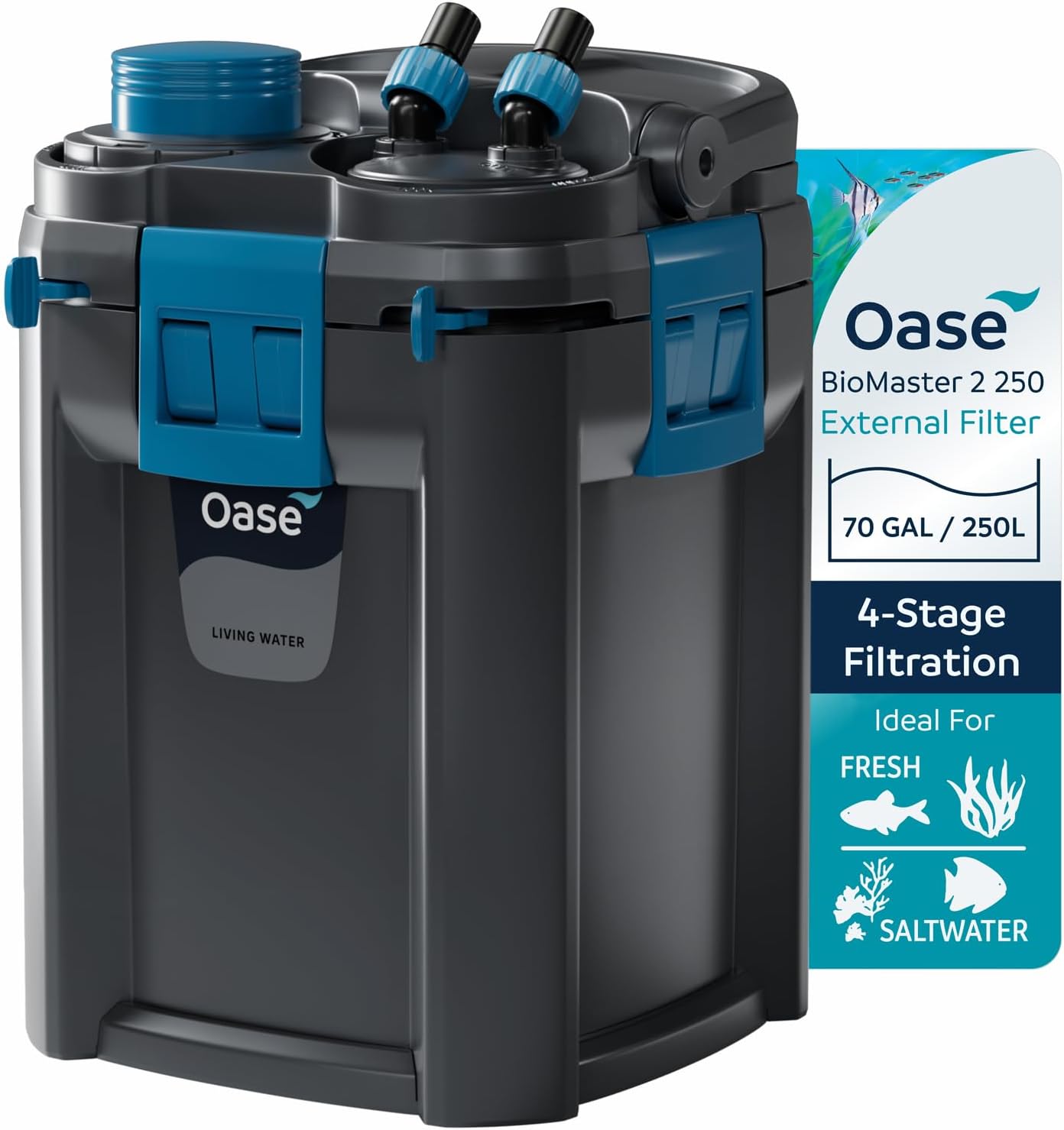 OASE BioMaster 2 250 Canister Filter for Aquariums – External Aquarium Filter with EasyClean Pre-Filter – Quiet Performance – Freshwater & Saltwater, Up to 70 Gallons
