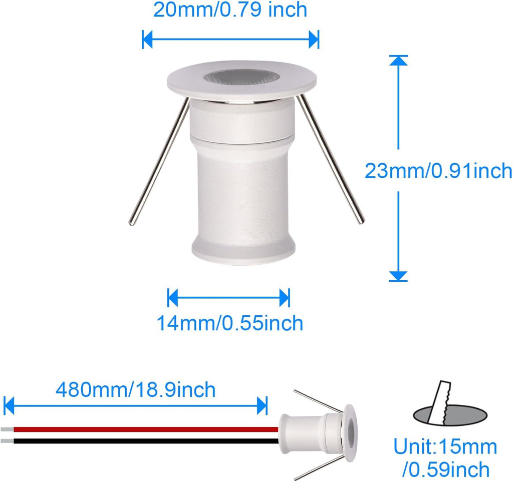 902 30°Led Mini Spotlight DC12V 1W,Suitable for bookcases,cabinets,and Various Display cabinets as Decorative Lights,Embedded Installation,Soft Lighting,with Power Supply (4000K,White,9Pack)