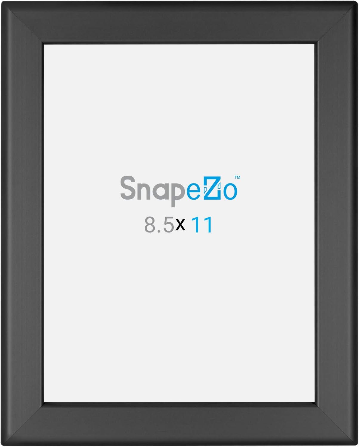 SnapeZo Certificate Frame 8.5x11, Black, 1.25 Inch Aluminum Profile, Front-Loading Snap Frame, Wall Mounting, Professional Series