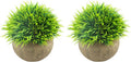 Mini Artificial Plants, Plastic Fake Green Grass Faux Greenery Topiary Shrubs with Grey Pots for Bathroom Home Office Décor, House Decorations (2)