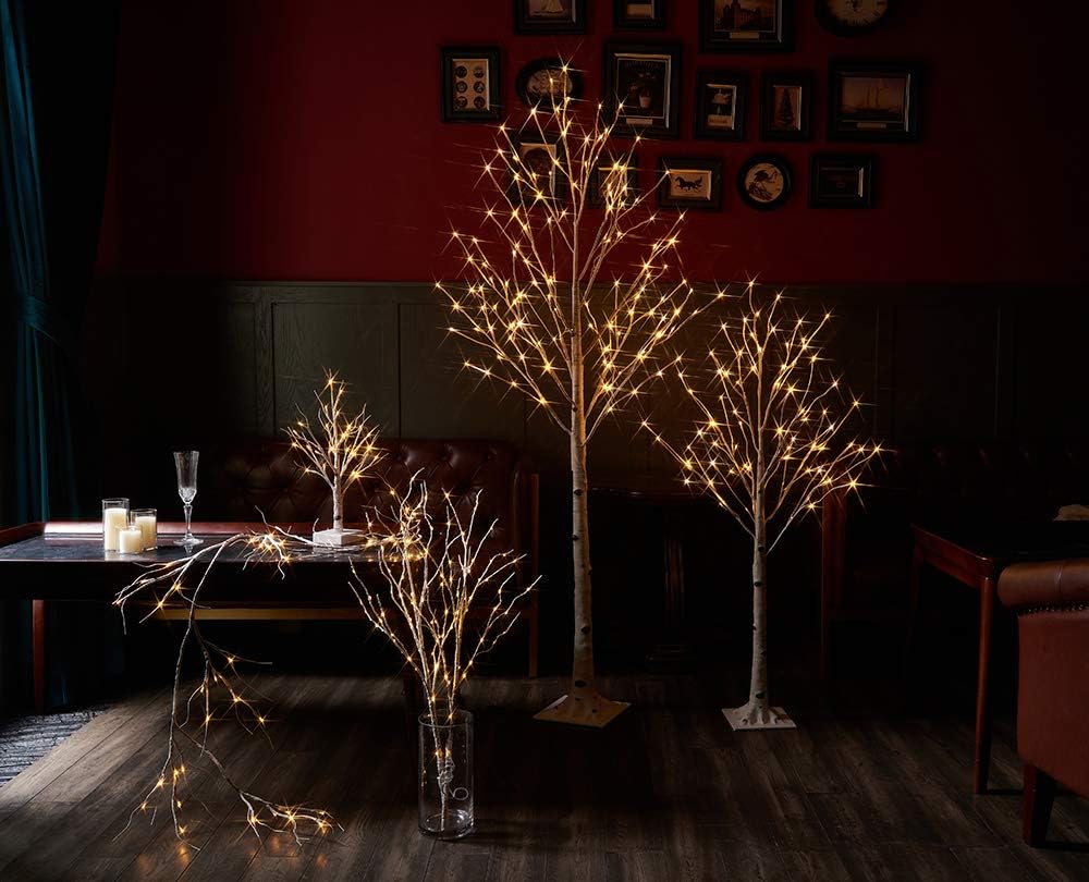 Hairui Pre Lit Birch Tree 2 Pack 6FT 128 Warm White LED White Twig Tree Lights for Indoor Outdoor Home Spring Easter Christmas Holiday Decorations