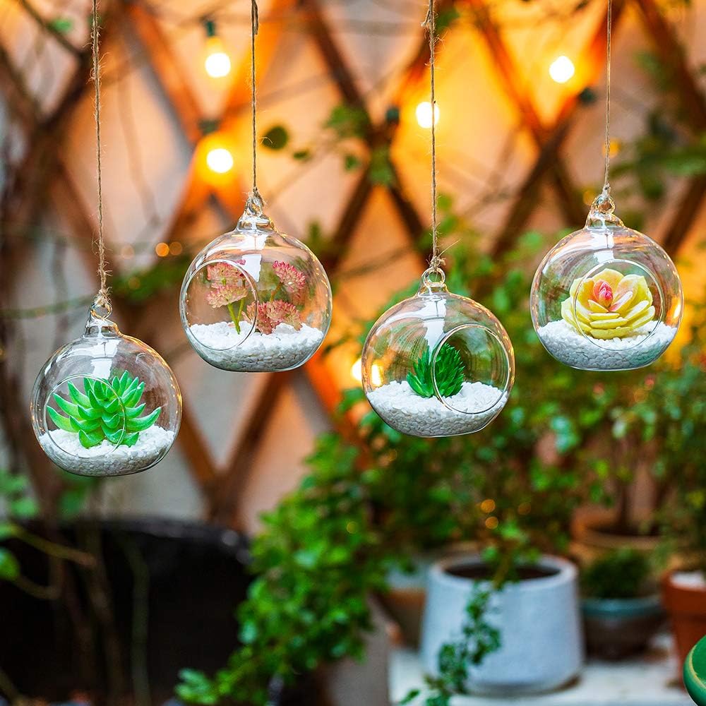 Set of 8 Air Plant Holder Hanging Glass Globe Tea Light Candle Holders Home Wedding Party Centerpieces Decor Indoor Outdoor Tealight Candleholders (8Pcs 4 inches Diameter)