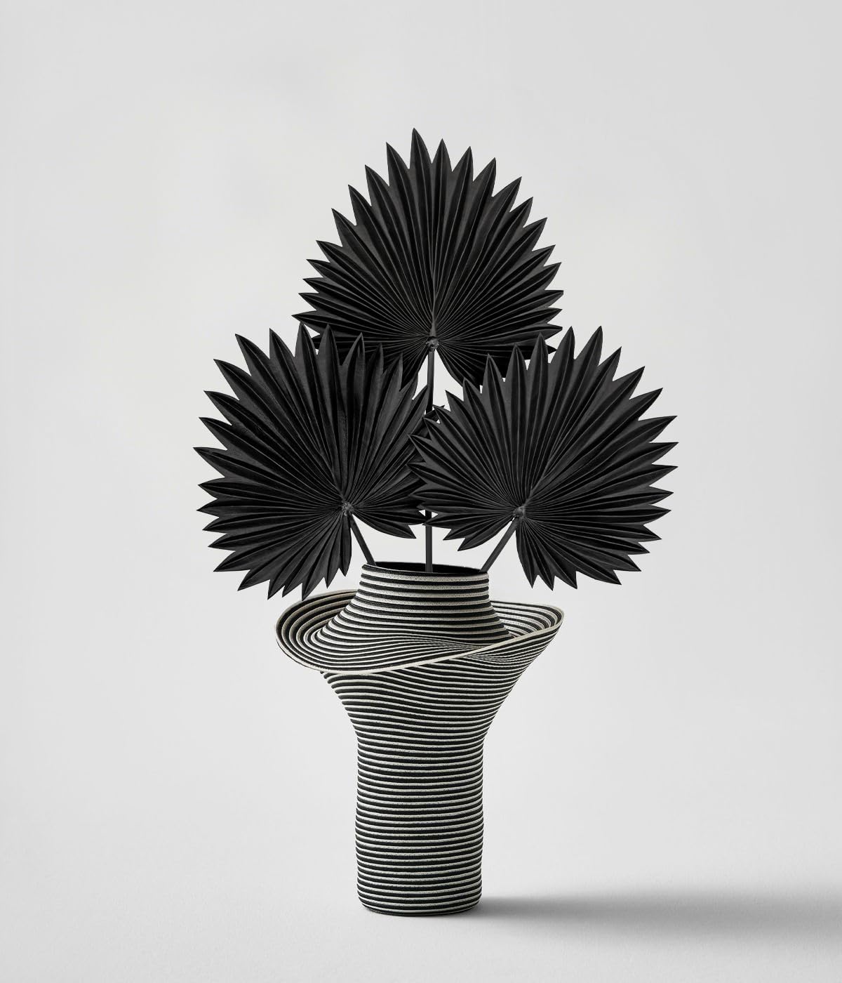 DILATATA 3PCS Large Black PU Foam Artificial Palm Leaves – Faux Tropical Palm Fronds for DIY Wedding Bouquets, Centerpieces, Bridal Shower, Party & Home Decor Arrangements