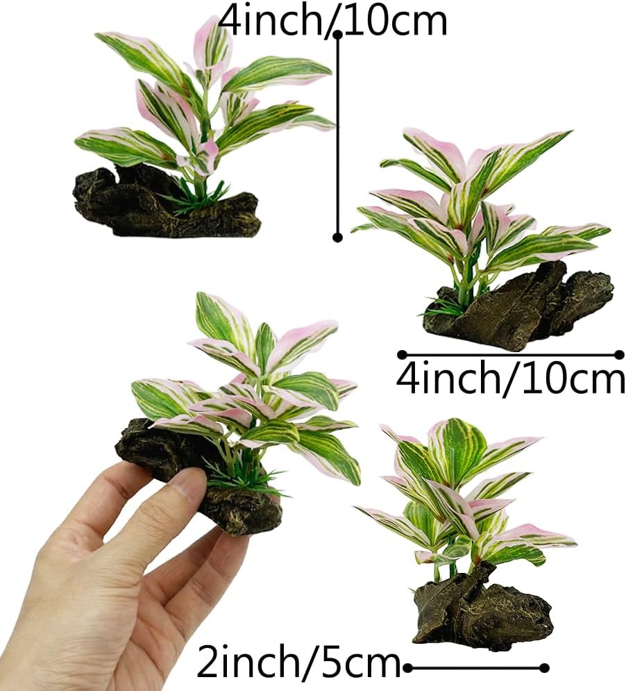 Smoothedo-Pets Fish Tank Decorations Aquarium Decor Ornaments Betta Pink Leaf pad Hammock Artifical Driftwood Goldfish Bowl Accessories (Light Pink Set)