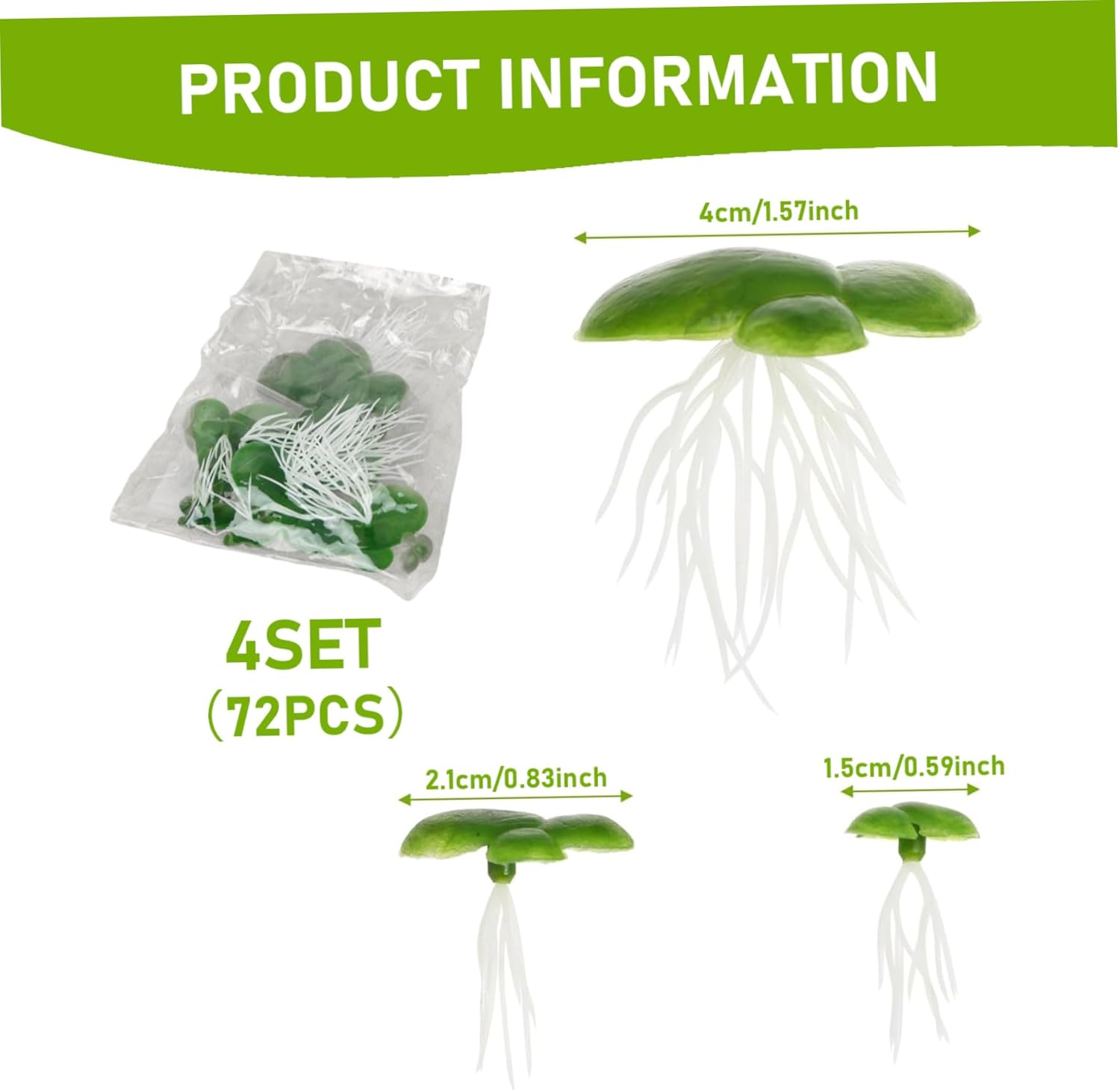 72Pcs Duckweed, Plastic Fake Pond Plants with Leaves & Roots, Floating Aquarium Plants for Indoor, Outdoor Floating Aquarium Fake Pond Weed