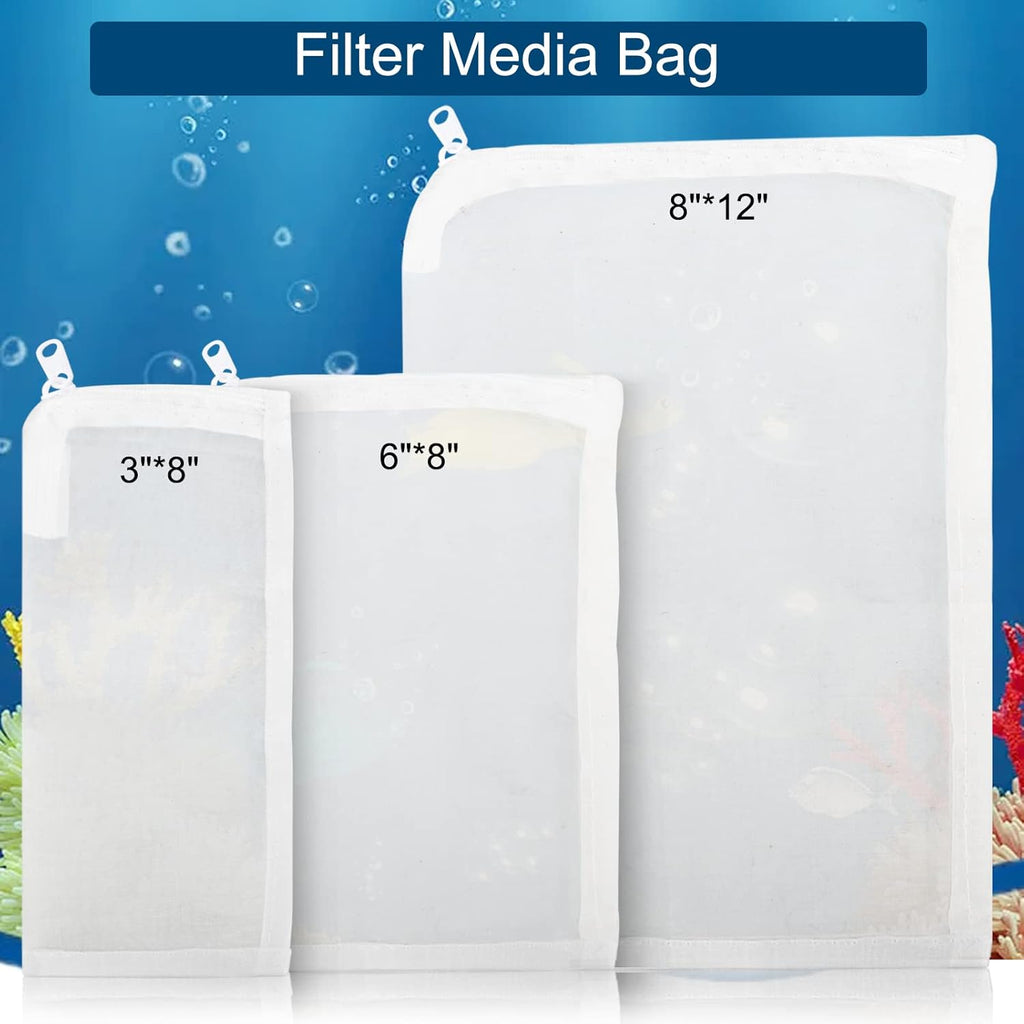Segarty Media Bags for Aquarium Filter, 10 Pack 0.15mm Extra Fine Mesh 7.7 x 3 Reusable White Nylon Net Bags with Plastic Zipper for Charcoal, Bio Balls, Ceramic Rings, Activated Carbon, Fish Tank