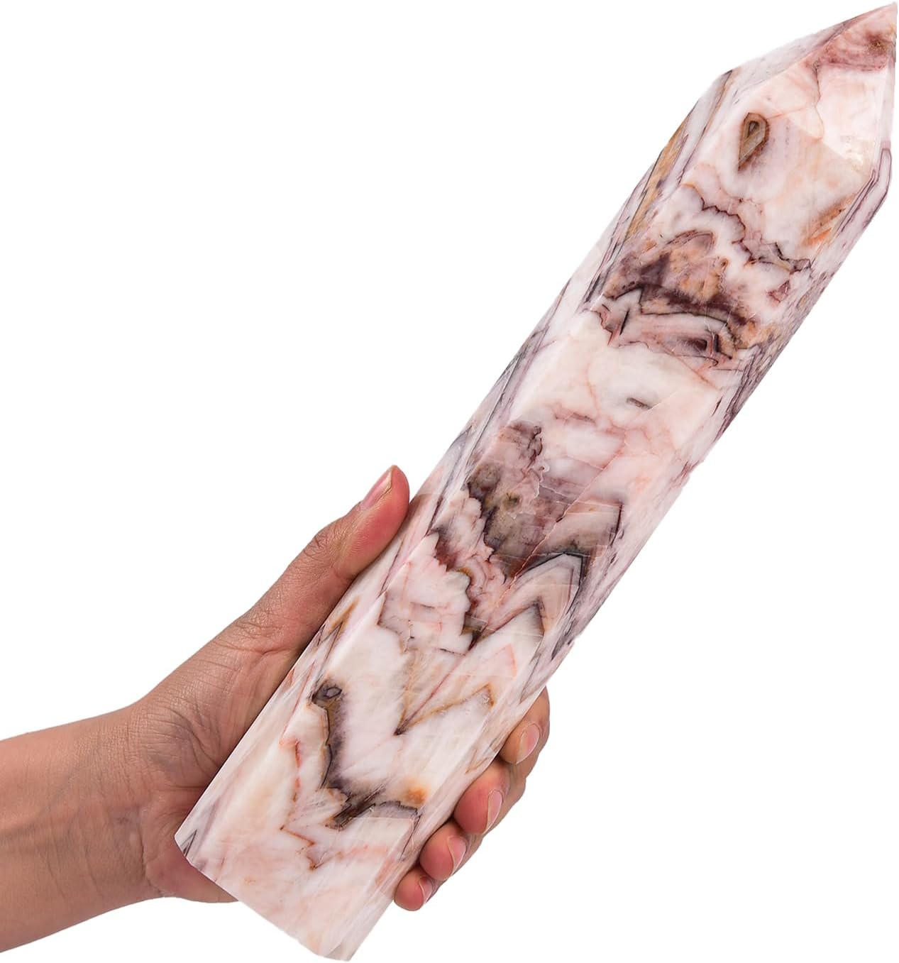 JIC Gem Extra Large Quartz Crystal Obelisk Tower Natural Gemstone Point 6 Faceted Colorful Jade Healing Crystal Wand Reiki Chakra Decor 3.5-4.0 Lbs