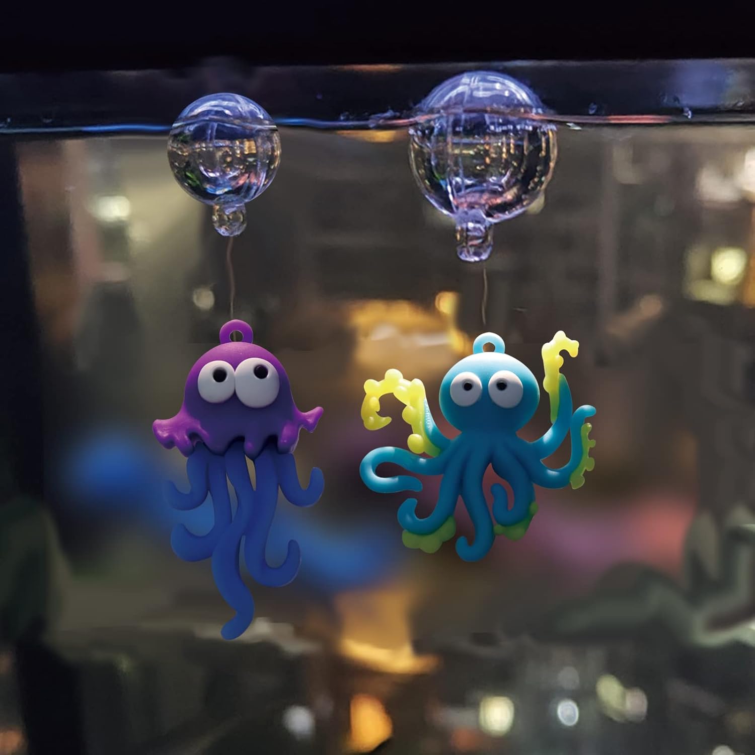 Aquarium Ornament, 2 Pcs Fish Tank Decorations Floating Decor Octopus with Floating Device,Cute Fish Tank Accessories for All Kinds of Simulated Underwater World