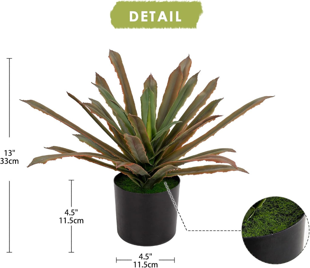 Briful Faux Plants Indoor 13 Inch Fake Potted Agave Plant Faux Tropical Plants for Home Office Porch Desktop Room Kitchen Decor Indoor Outdoor (Red)