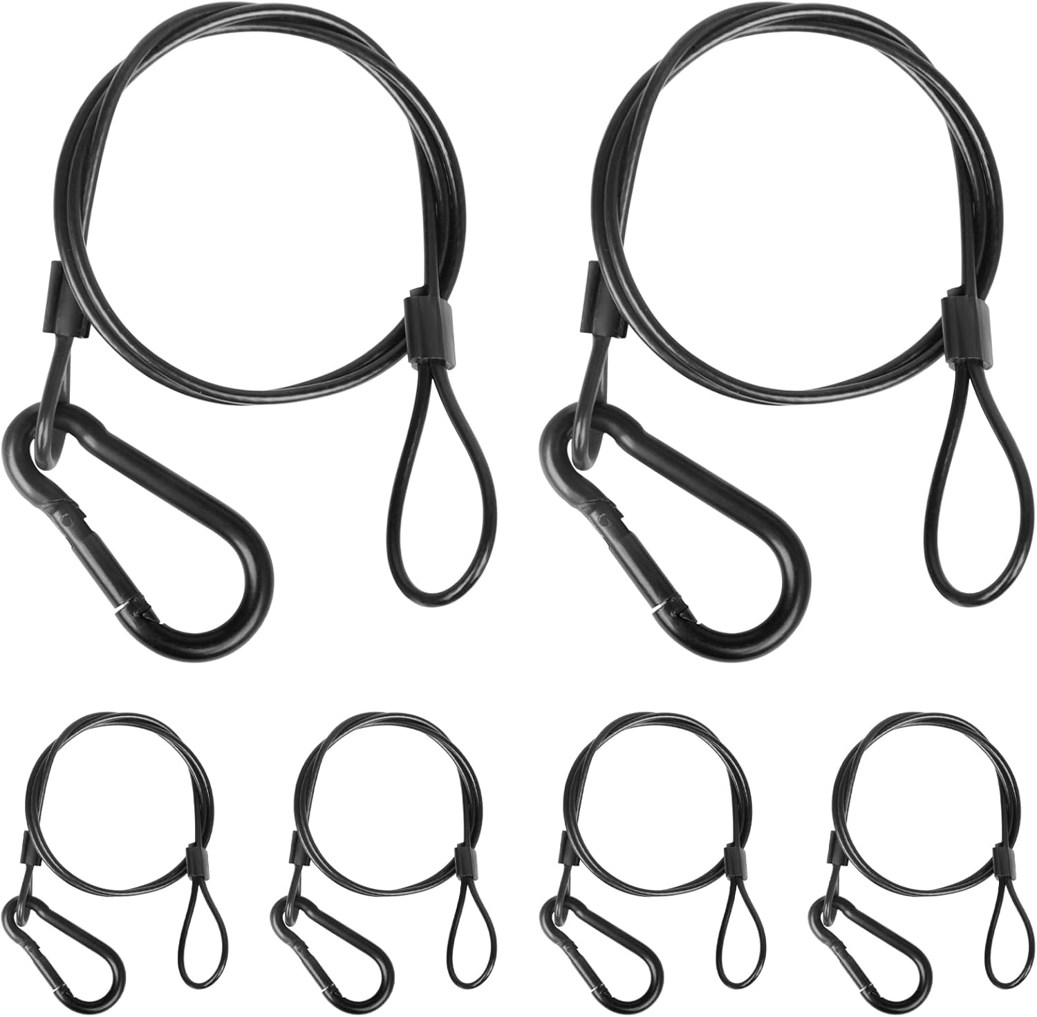 Lighting Safety Cable with Loops(6-Pack), 25kg Load Stage Light Safety Cable Black Security Chain Hanging on Trusses, Stainless Steel Lanyard（Diameter 2mm/0.08in, Length 50cm/19.69in)