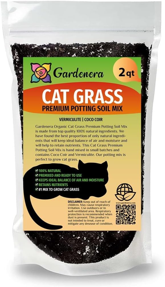 Organic Cat Grass Growing Medium by Gardenera - Create a Safe and Healthy Environment for Your Cat - 2 QUARTS
