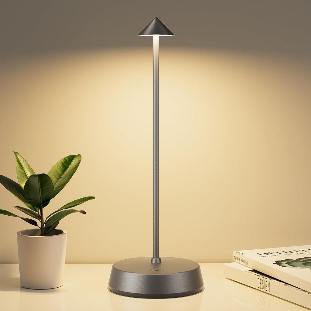 Cordless Table Lamp Rechargeable, Battery Operated 6000mAh Desk Lamp Touch Dimmable Lamp Outdoor Waterproof Portable Wireless Table Light for Dining Restaurant Bar/Outdoor (Gray)