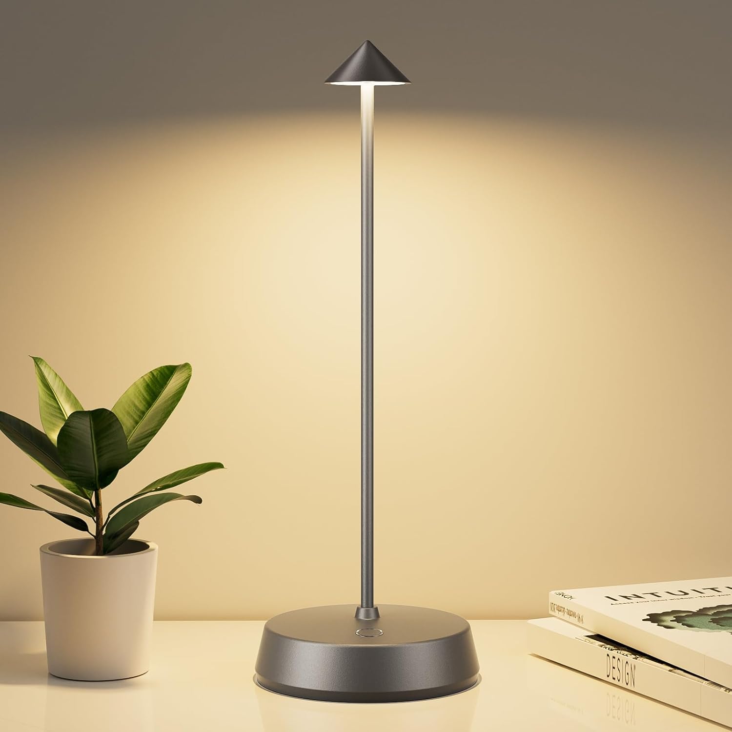 Cordless Table Lamp Rechargeable, Battery Operated 6000mAh Desk Lamp Touch Dimmable Lamp Outdoor Waterproof Portable Wireless Table Light for Dining Restaurant Bar/Outdoor (Gray)