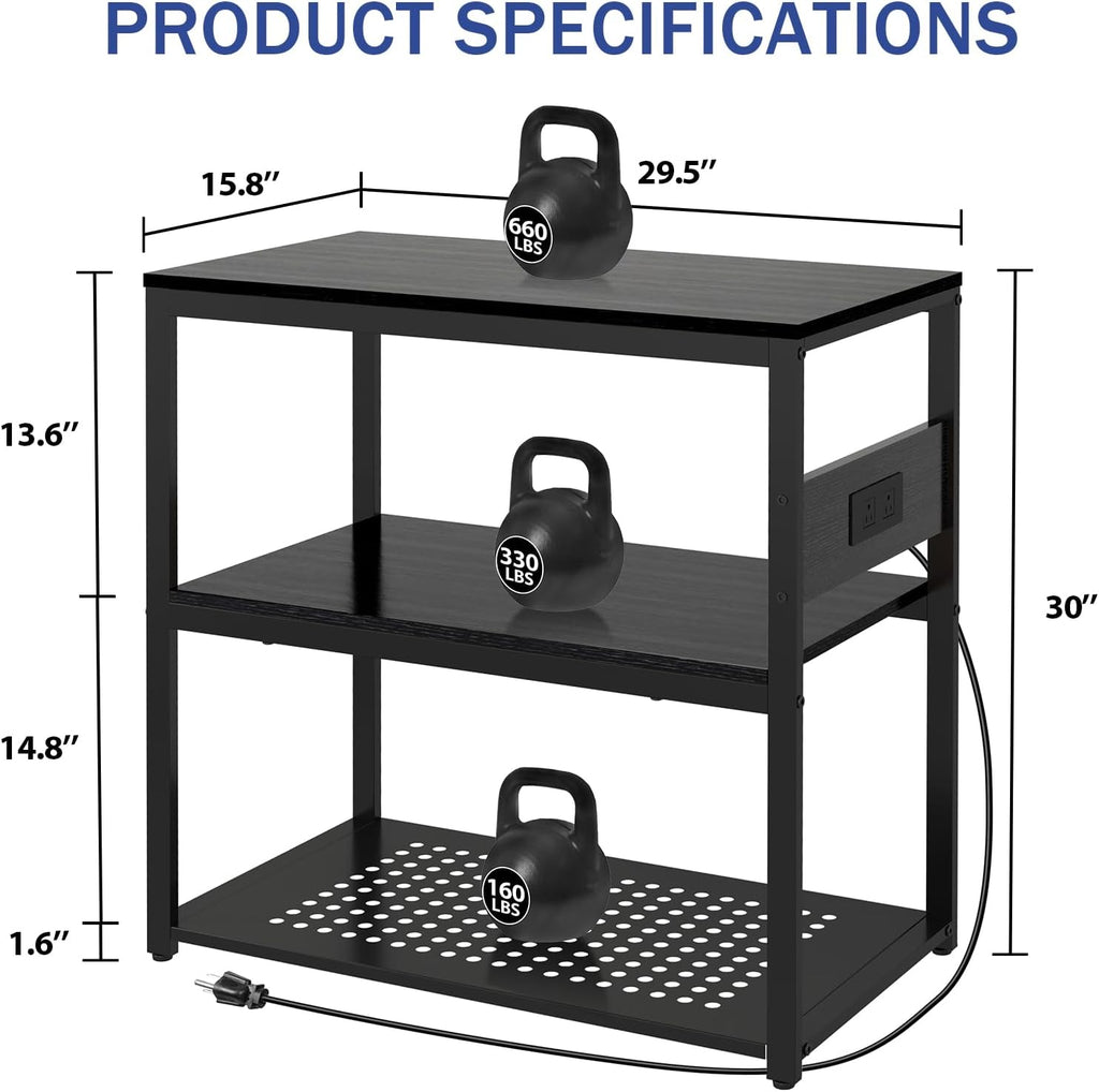 Livofloral 20-29 Gallon Fish Tank Stand with Power Outlets, 3-Tier Metal Aquarium Stand, Breeder Reptile Tank Stand with Shelf for Home Office, 660LBS Capacity, 29.5 x 15.8 x 30.1 inches, Black