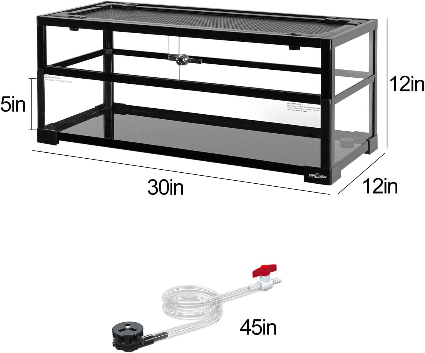 REPTIZOO 18 Gallon Turtle Tank Aquarium, 30"×12"×12" Tortoise Habitat Water-Land Ecological Turtle Tank with Drainage System Aquatic Aquarium