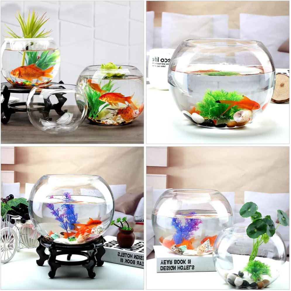 GANAZONO Round Glass Fish Bowl Clear Portable Desktop Tank for Goldfish Hydroponics Home Office Garden Decor Small Aquarium with High Transparency