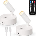 Wireless Spot Lights Indoor with Remote Rechargeable LED Uplighting Indoors Dimmable Warm White Picture Light Up Lights Indoor Battery Operated Spotlight for Plant Artwork Painting, 2 Pack