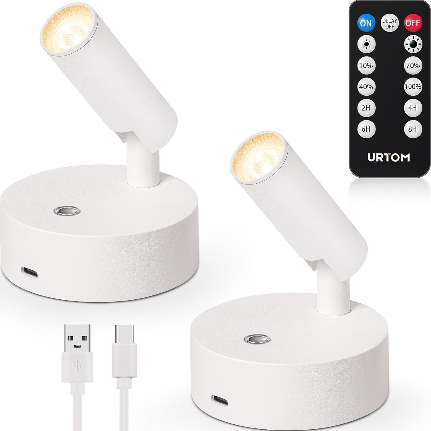 Wireless Spot Lights Indoor with Remote Rechargeable LED Uplighting Indoors Dimmable Warm White Picture Light Up Lights Indoor Battery Operated Spotlight for Plant Artwork Painting, 2 Pack