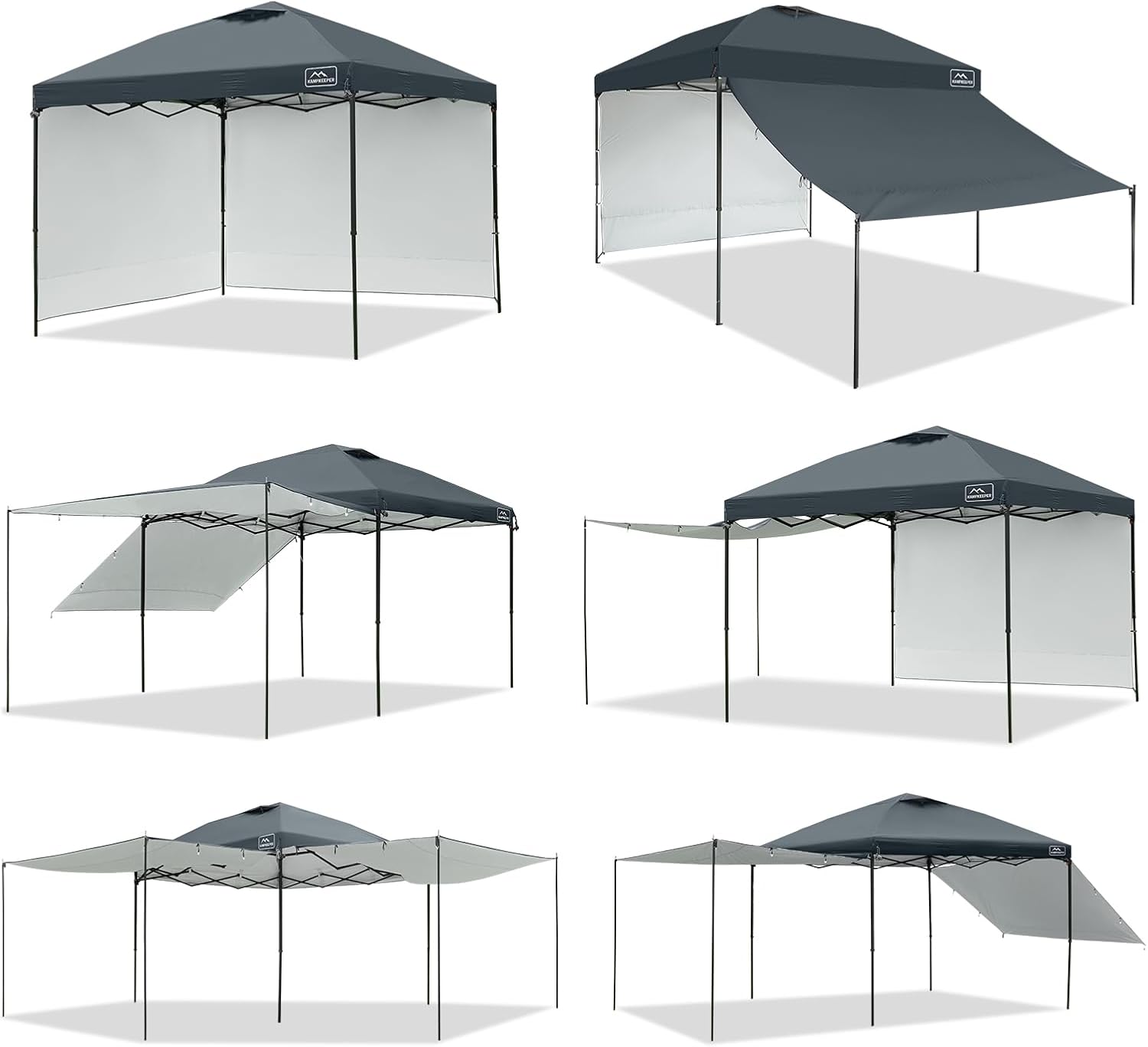 KAMPKEEPER 10x10 Easy Pop Up Canopy Tent with Sidewalls, Instant Outdoor Shade Shelter with Removable 10FT Sun Walls, Quick Setup Waterproof and UV-Resistant for Patio (Dark Gray, 2 sidewall)
