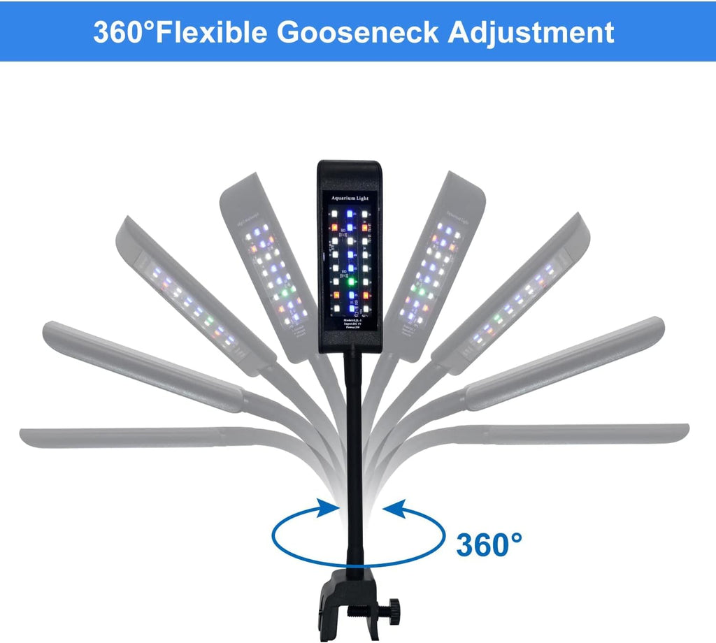 VARMHUS Fish Tank Clip on Light,Aquarium lED Light,Fish Tank RGB Clamp Plant Light with Timer Dimmer (4.8W)