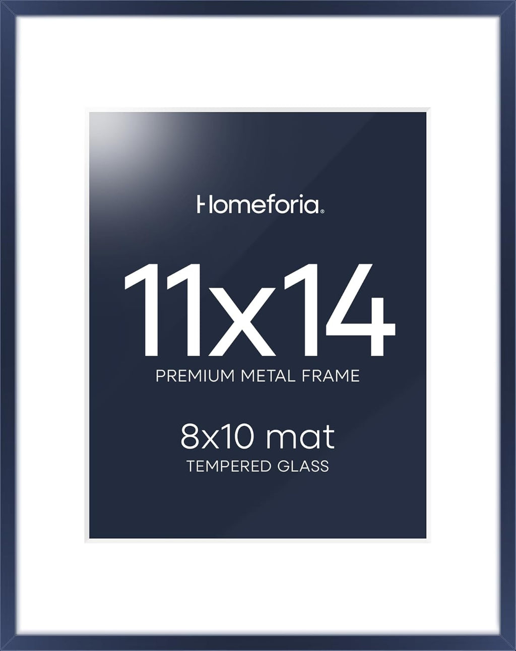 Homeforia 11x14 Picture Frame Navy Blue, High End Metal 11x14 Wall Hanging Frame with Mat 8x10, 11 x 14 Poster Frame Matted to 8 x 10 inch Photo, 11by14 Thin Frames, Tempered Glass, Wall Kit, Set of 1