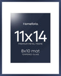 Homeforia 11x14 Picture Frame Navy Blue, High End Metal 11x14 Wall Hanging Frame with Mat 8x10, 11 x 14 Poster Frame Matted to 8 x 10 inch Photo, 11by14 Thin Frames, Tempered Glass, Wall Kit, Set of 1
