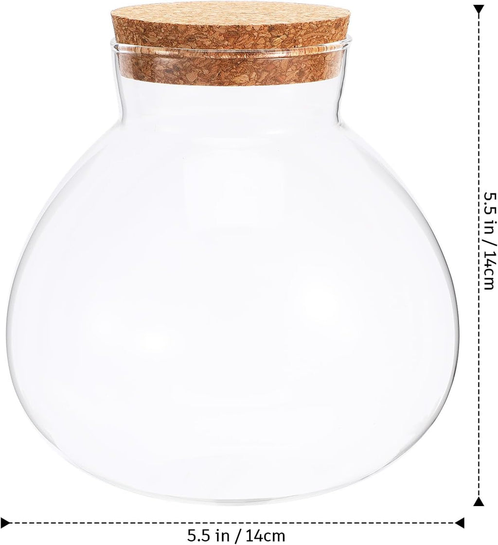 YARNOW Glass Terrarium Jar with Cork Lid, Round Transparent Micro Landscape Bottle for Moss, Succulents, and Home Decor, 5.5 Inch