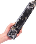 JIC Gem Large Black and White Tourmaline Crystal Obelisk Tower Wand 6 Faceted Healing Crystal Quartz Wand Point Home&Desktop Decoration 1.7-2.2 Lbs
