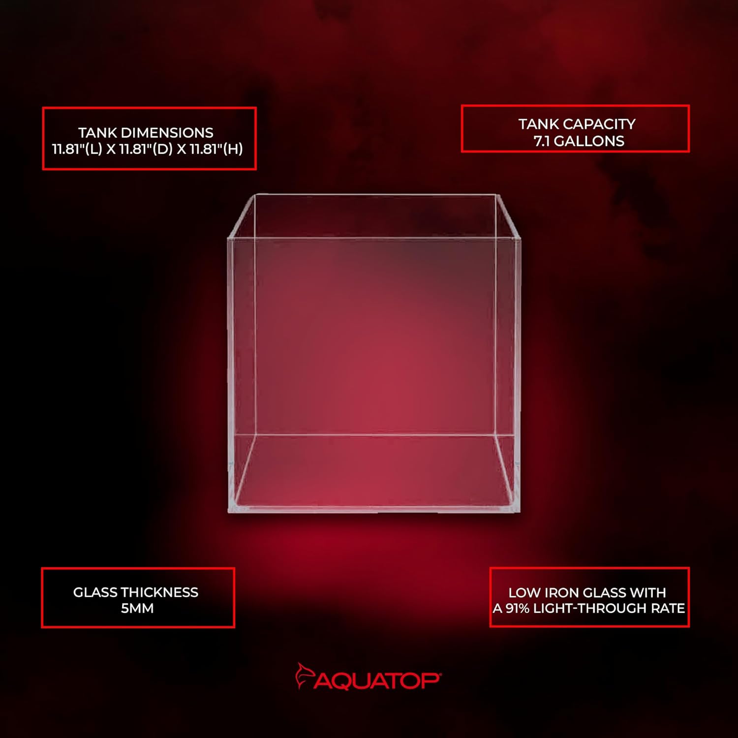 Aquatop High Clarity Low Iron Glass Cube Aquarium, 7.1 Gallon – 5mm Thick Glass – Slim Design – Ideal for Fresh & Saltwater – Desktop Tank with Silicone Sealing