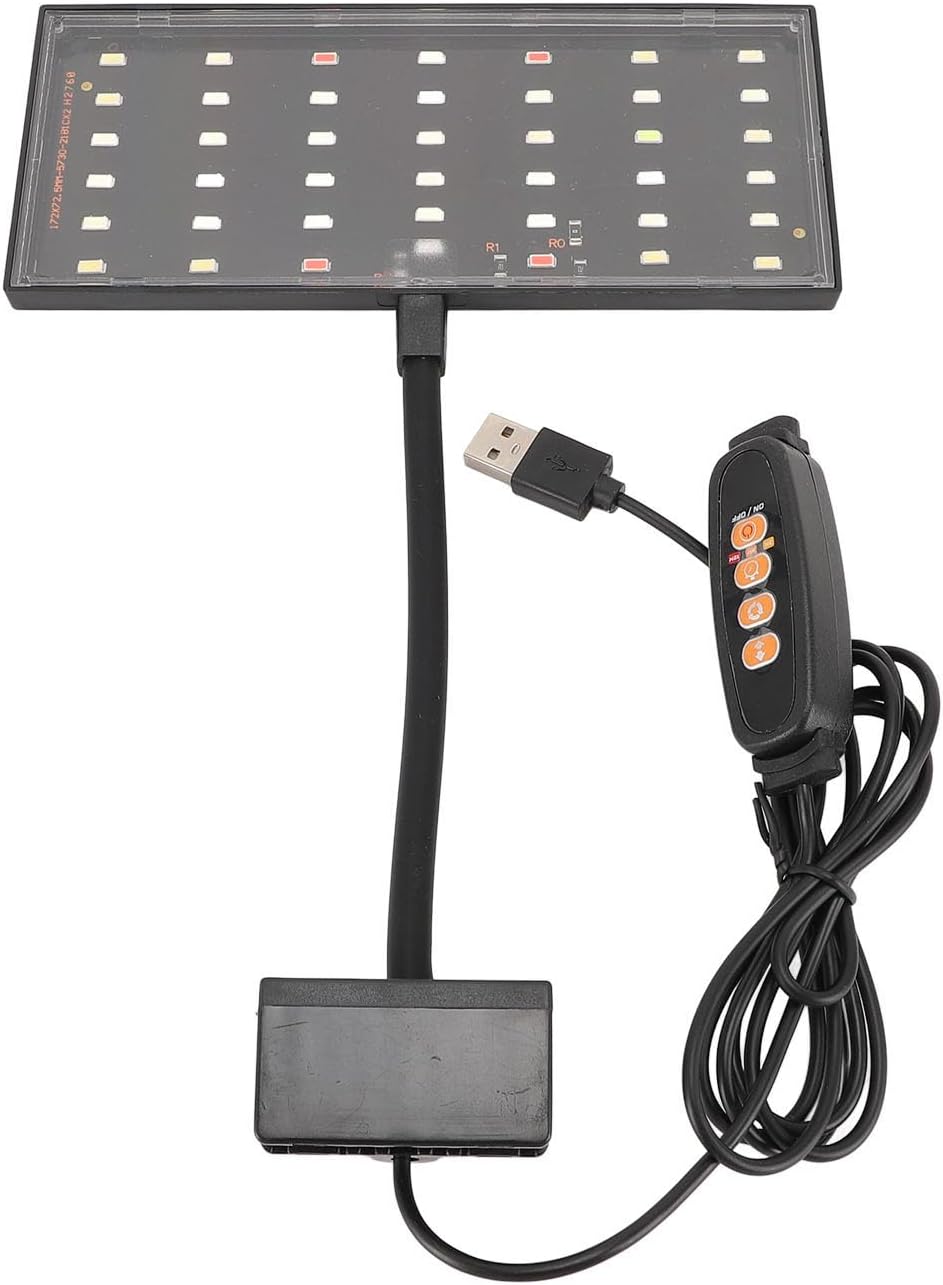 POCREATION On Aquarium Light, USB Powered LED Dimmable 10 Speed Brightness Timing Control Fish Clamp Light with Multiple Color Changes, for Home Indoor