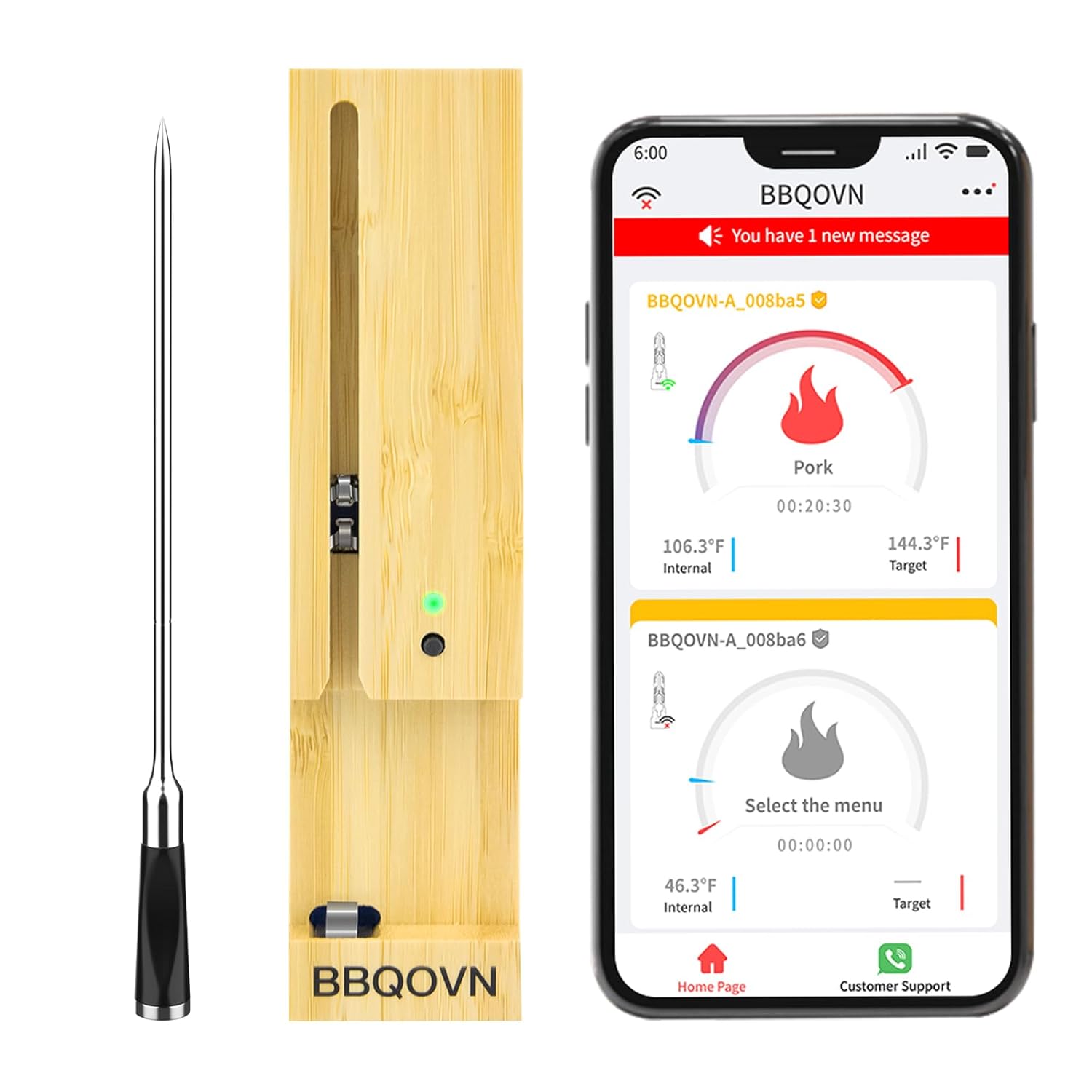 Bluetooth Wireless Meat Thermometer 3.9mm Ultra-Thin Probe NIST Accuracy Certification 800FT Range Monitor Temperature for BBQ,Grill,Kitchen,Sous Vide,Oven,Smoker