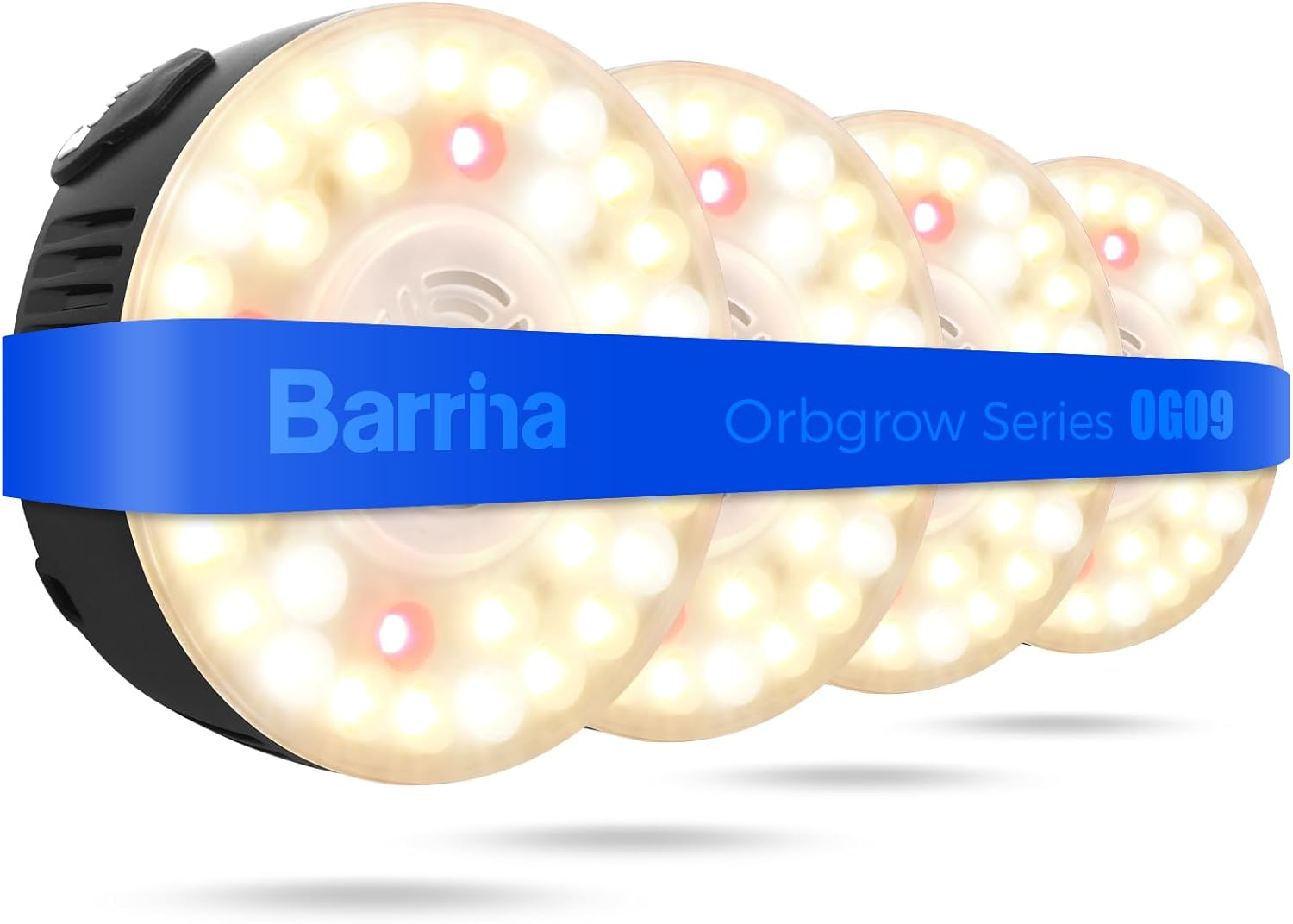 Barrina Orbgrow OG09 Puck LED Grow Light with 660nm Red LEDs, 36W(4 x 9W, 540 Watt Equiv), Plant Lights for Indoor Plants Full Spectrum, Magnetic & Linkable, Small Grow lamp, Seeding, 4 Packs, Black