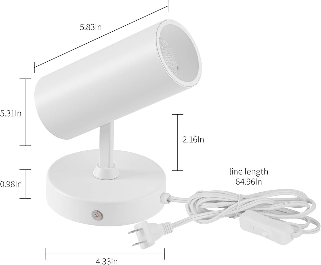 Aisilan LED Plug in Spotlight Adjustable Angle CRI 97 On/Off Switch Desk or Wall Mount Uplight Spot for Plants Loft Gallery Bedroom Floor Background Warm White 12W COB Chip