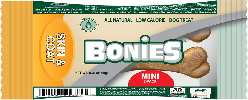 Bonies Natural Skin & Coat Formula Minis-Sized Bone, Promote Silky Coat & Healthy Skin, Healthy Teeth & Fresh Breath, Low Calories - Chicken Flavor, MINI Dog, 2 Bone Pack
